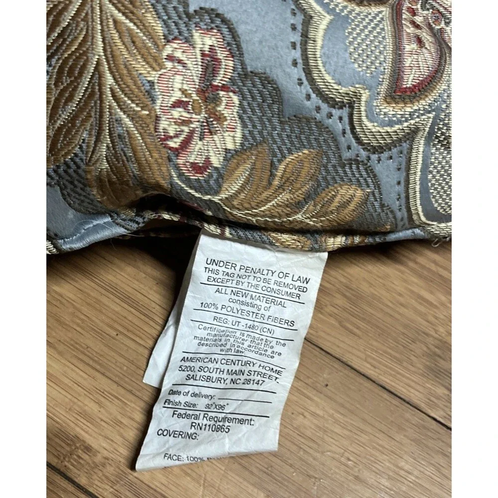 American Century Home Queen Size Comforter Sham & Pillow Set Floral Blue